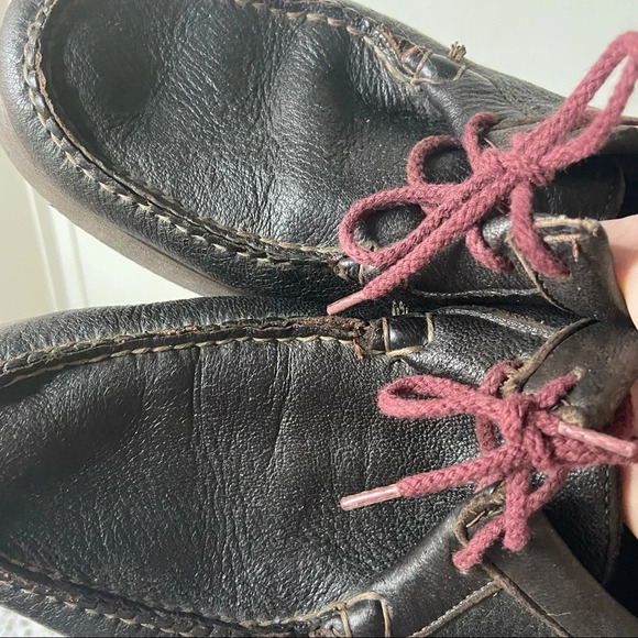 NOMADS Leather Loafer Arch Preserver Shoe Size 9.5 Wide Maroon Lace Up Preppy - Picture 3 of 15